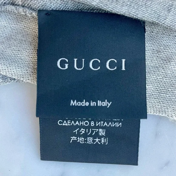 Gucci GG Lightweight wool/silk blend scarf, fringe, grey with white GGs, L, EUC - Picture 13 of 16